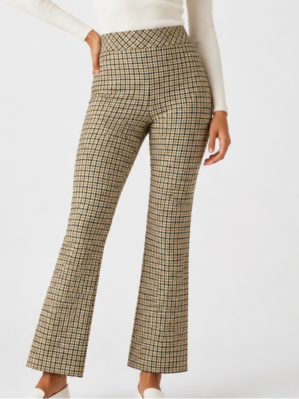 SPANX Plaid Bootcut Pants in Beige and Black